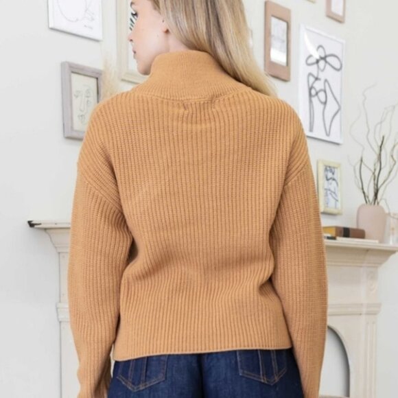 Turtle Neck Button detail Long Sleeve Sweater Carmel - Picture 7 of 8